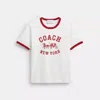 Coach Horse And Carriage Ringer T-shirt In Organic Cotton In White