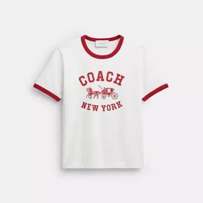 Coach Horse And Carriage Ringer T-shirt In Organic Cotton In White