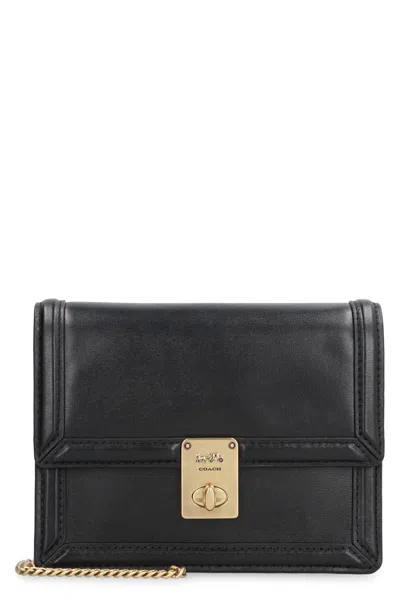 Coach Hutton Leather Wallet On Chain In Black