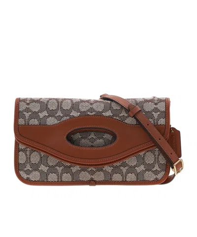 Coach Iconic Jacquard Pattern Folding Hollow Shoulder Bag In Brown