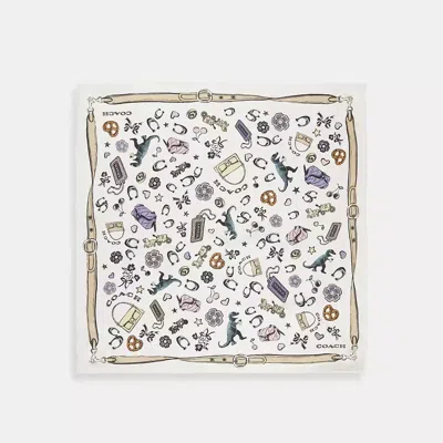 Coach Iconic Motifs Print Silk Square Scarf In White