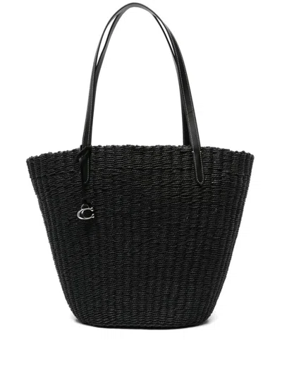 Coach Women's Straw Tote Black | Cq786lhblk