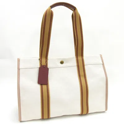 Pre-owned Coach Ivory Jacquard Leather Tote Bag () In Multi