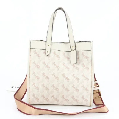 Pre-owned Coach Ivory Leather Coated Canvas Shoulder Bag Tote Bag () In White