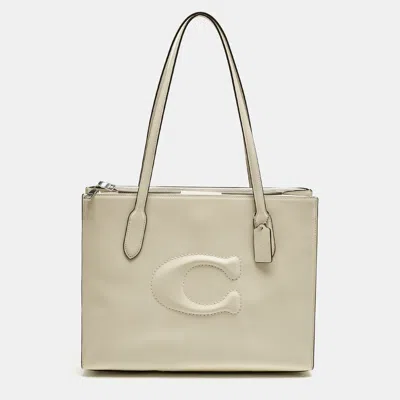 Pre-owned Coach Ivory Leather Nina Tote In White