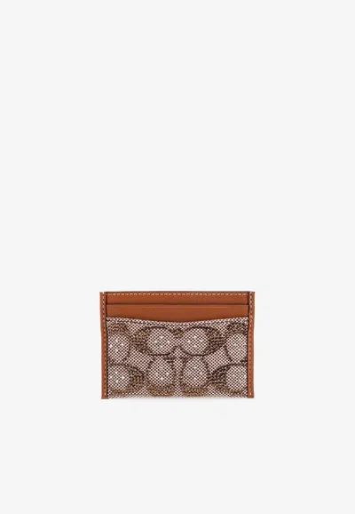 Coach Jacquard Cardholder With Crystals In Brown