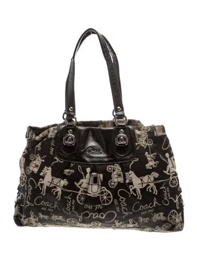 Pre-owned Coach Jacquard Top Handle Bag In Black
