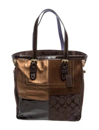 Pre-owned Coach Jacquard Tote In Brown