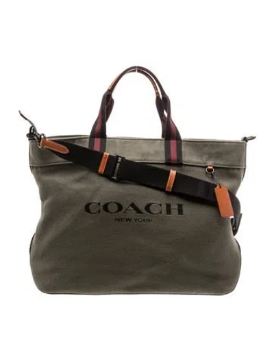Pre-owned Coach Jacquard Weekender Bag In Green