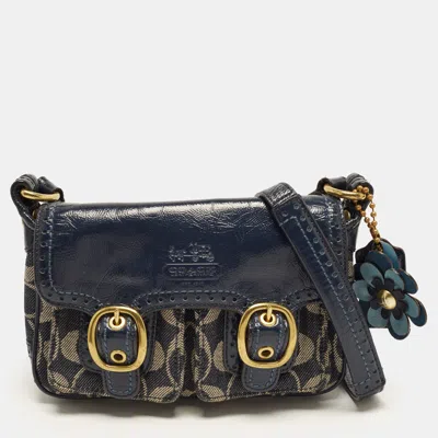 Pre-owned Coach Jessie Blue Siganture Denim And Patent Leather Crossbody Bag