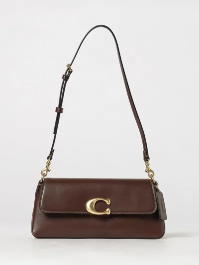 Coach Jet Monogram Calfskin Leather And Fabric Shoulder Bag With Removable Strap In Brown