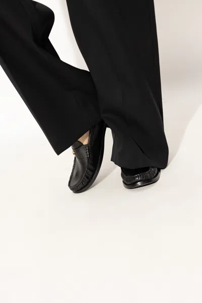 Coach Logo-plaque Leather Loafers In Black