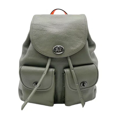 Pre-owned Coach Khaki Orange Leather Backpack () In Khaki, Orange