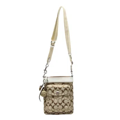 Pre-owned Coach Khaki White Signature Line Shoulder Bag ()