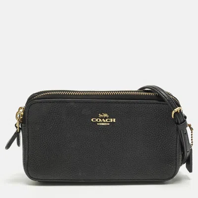 Pre-owned Coach Kira Double Zip Black Leather Crossbody Bag