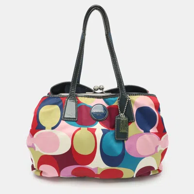 Pre-owned Coach Kiss Lock Multicolor Patent Leather And Satin Satchel