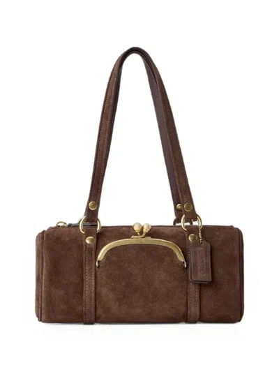 Coach Kisslock 28 Barrel-shaped Clasp-fastening Shoulder Bag In Brown