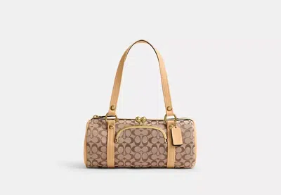 Coach Kisslock Barrel Bag In Signature Jacquard | Canvas In Brown