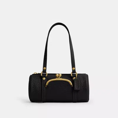 Coach Womens Black Kisslock Barrel 28 Leather Shoulder Bag
