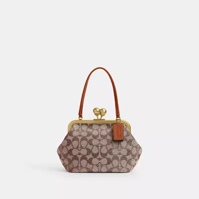 Coach Kisslock Frame Bag 16 In Crystal Signature Jacquard In Brown