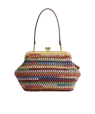 Coach Large Weave Straw Kisslock Frame Bag 27 Multi