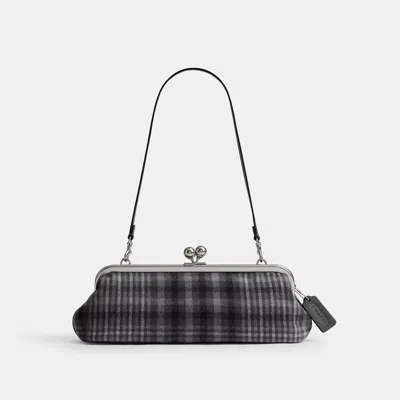 Coach Kisslock Frame Bag 30 With Plaid In Black