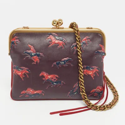 Pre-owned Coach Kisslock Horse Embossed Red/white Leather Crossbody Bag