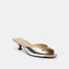 Coach Metallic Leather Kitten Heel Sandals Gold In Silver
