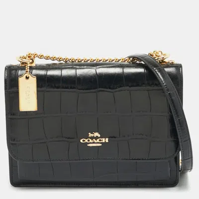 Pre-owned Coach Klare Black Croc Embossed Leather Crossbody Bag
