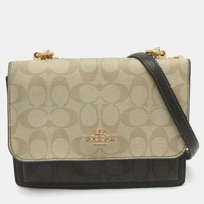 Pre-owned Coach Klare Black/beige Signature Coated Canvas And Leather Crossbody Bag