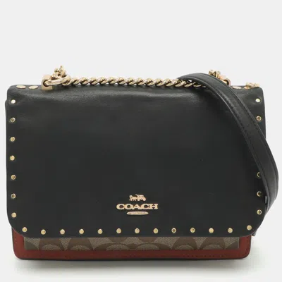 Pre-owned Coach Klare Black/brick Red Leather And Signature Coated Canvas Shoulder Bag