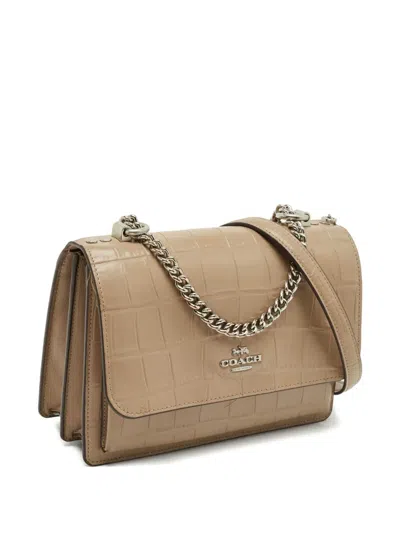 Pre-owned Coach Klare Croc-embossed Crossbody Bag In Neutral
