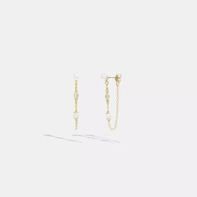 Coach Classic Pearl Chain Earrings In Gold/neutral