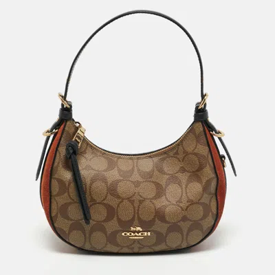 Pre-owned Coach Kleo Multicolor Signature Coated Canvas And Suede Hobo