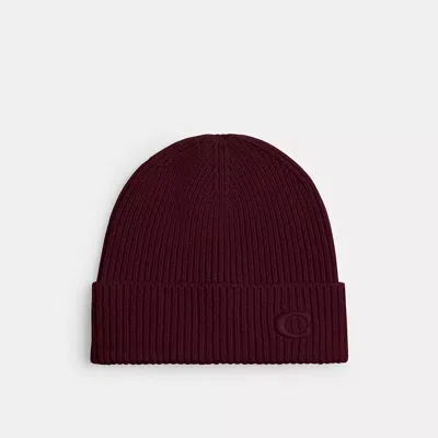Coach Knit Beanie In Merlot