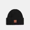 Coach Knit Beanie With Leather Patch In Black