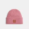 Coach Knit Beanie With Leather Patch In True Pink
