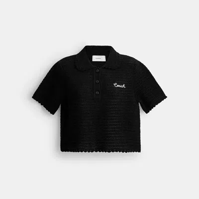 Coach Knit Cropped Polo In Black
