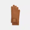Coach Knit Tech Gloves With Rubber Patch In Brown