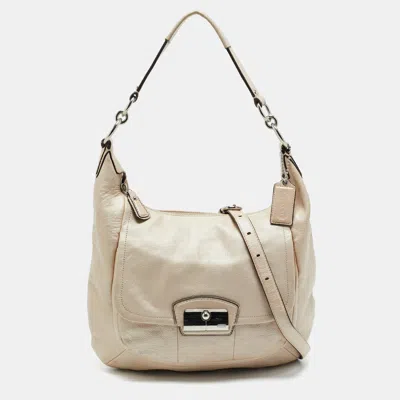 Coach Kristin Cream Leather Hobos In White