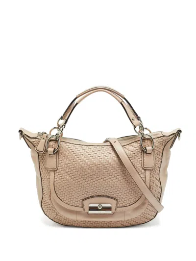 Pre-owned Coach Kristin Woven Leather Satchel Bag In Pink