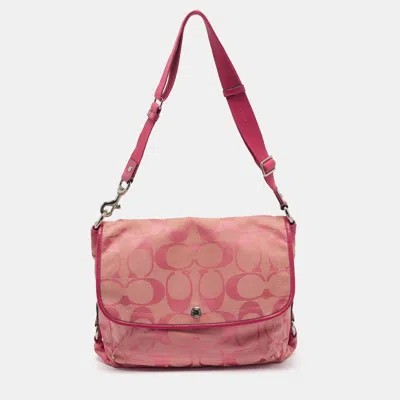 Pre-owned Coach Kyra Flap Pink Signature Canvas And Leather Messenger Bag