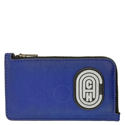Coach L-zip Card Case With Reflective Logo Patch In Blue/silver