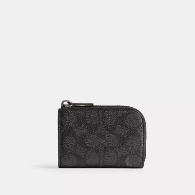 Coach L Zip Key Case In Signature Canvas In Charcoal