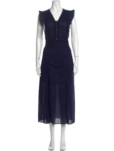 Pre-owned Coach Lace Pattern Long Dress In Blue