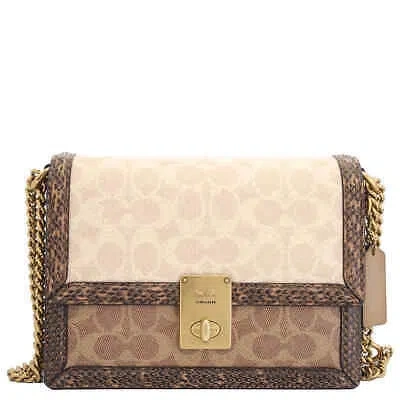 Pre-owned Coach Ladies Hutton Signature Canvas With Snakeskin Detail Shoulder Bag In Brown