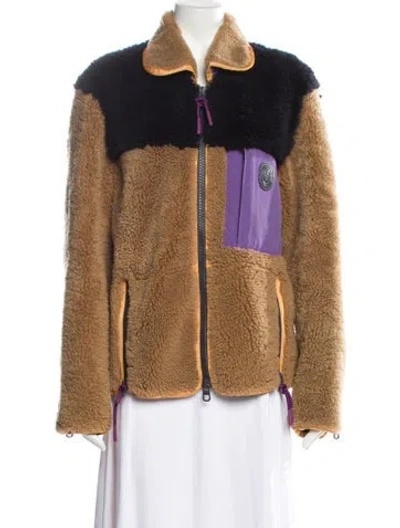 Pre-owned Coach Lamb Fur Colorblock Pattern Fur Jacket In Brown