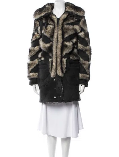 Pre-owned Coach Lamb Leather Animal Print Faux Fur Coat In Black