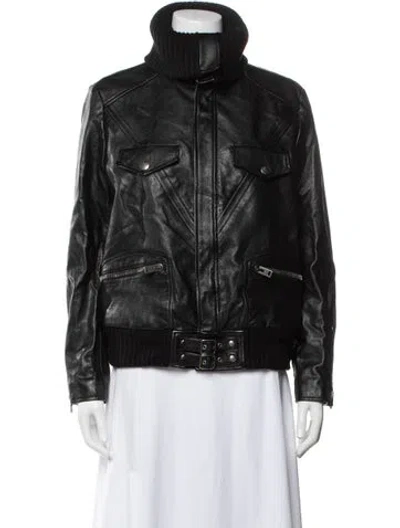 Pre-owned Coach Lamb Leather Biker Jacket In Black