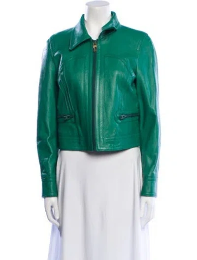Pre-owned Coach Lamb Leather Biker Jacket In Green